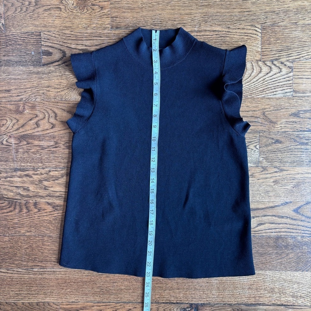 Ann Taylor Black Sleeveless Ruffle Mock Neck Top | Medium - Picture 4 of 5